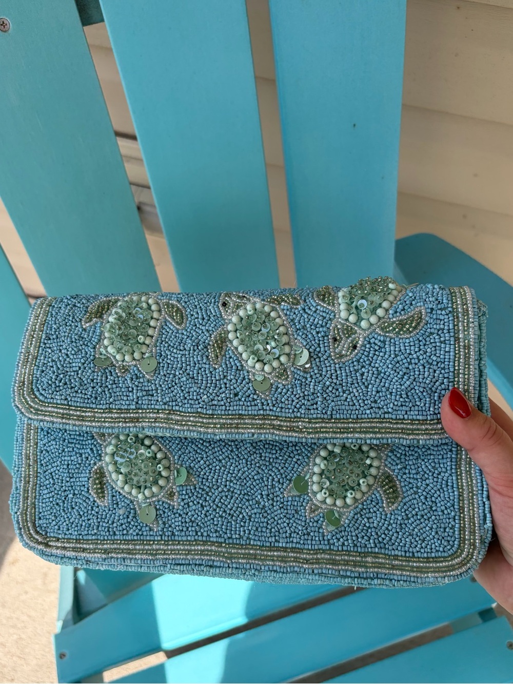 Viral TJ Maxx beaded turtle sea turtle bling shoulder bag purse blue green - Picture 4 of 10